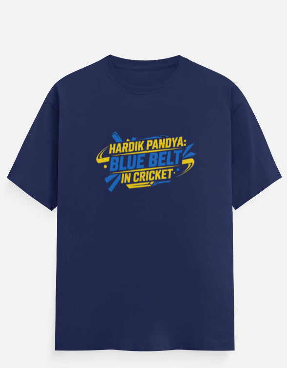 Hardik Pandya Blue Belt In Cricket MI T-Shirt