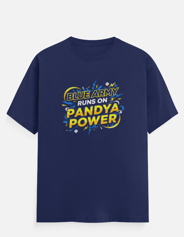 Blue Army Runs On Pandya Power MI T-Shirt