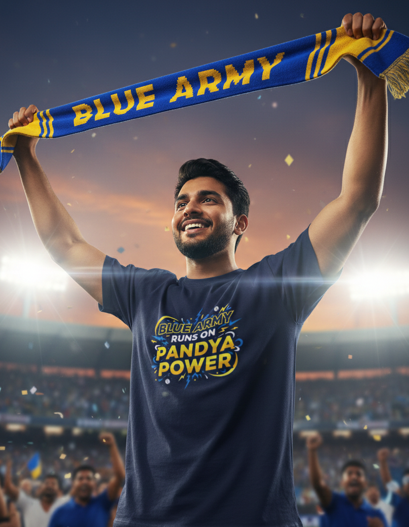 Blue Army Runs On Pandya Power MI T-Shirt